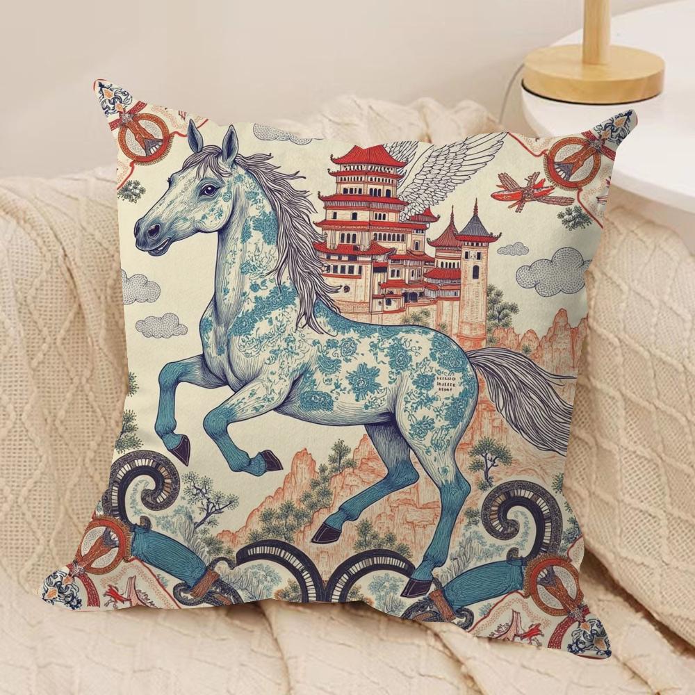 Luxury Dream Pegasus Cushion Cover Silky Short Plush DoubleSided Printed Pillow Case for Sofa All Seasons Home Decor Gift