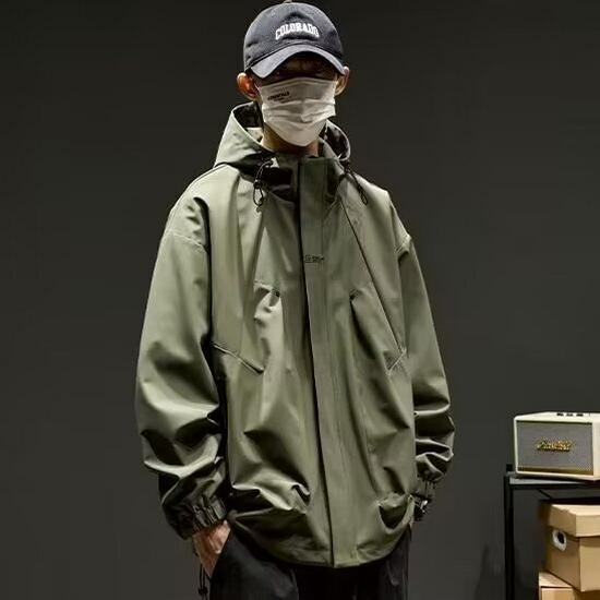 Men's Trendy Outdoor Hooded Windbreaker: Functional Loose-Fit Jacket for Spring, Autumn, Winter