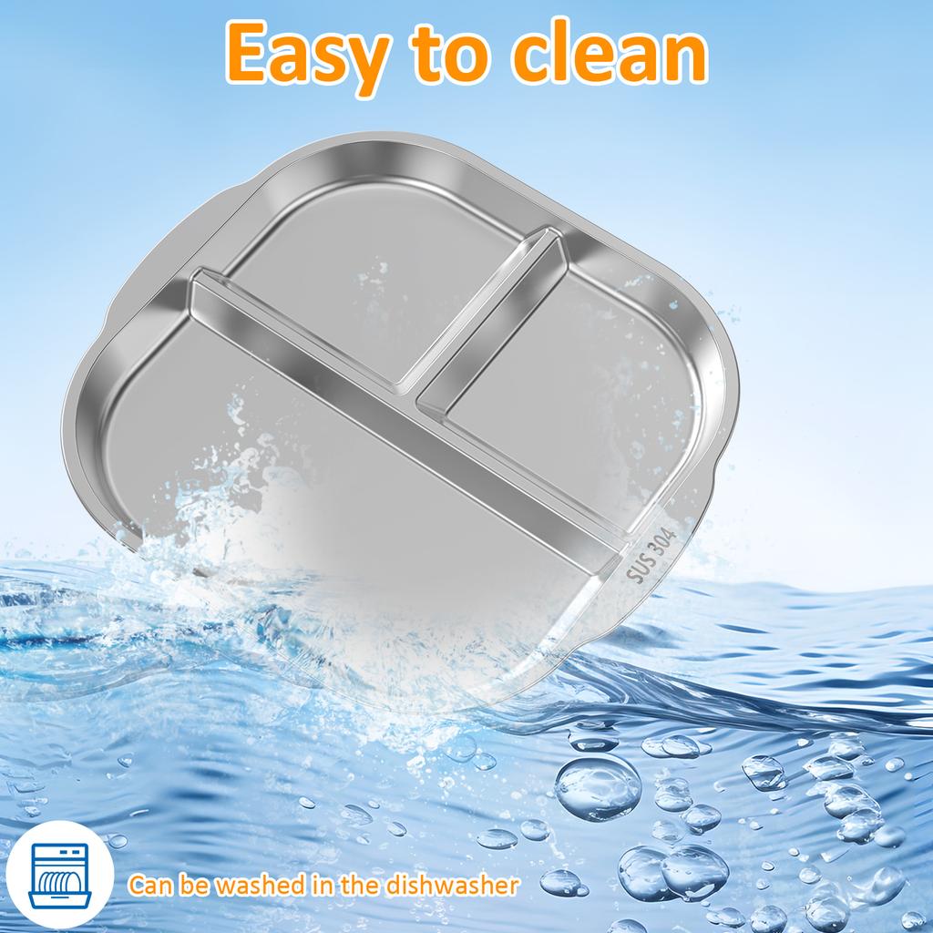 2 Pcs 304 Stainless Steel Dining Tray 3 Compartments Snack Fruit Plate Reusable Divided Dinner Plates for Home School Restaurant