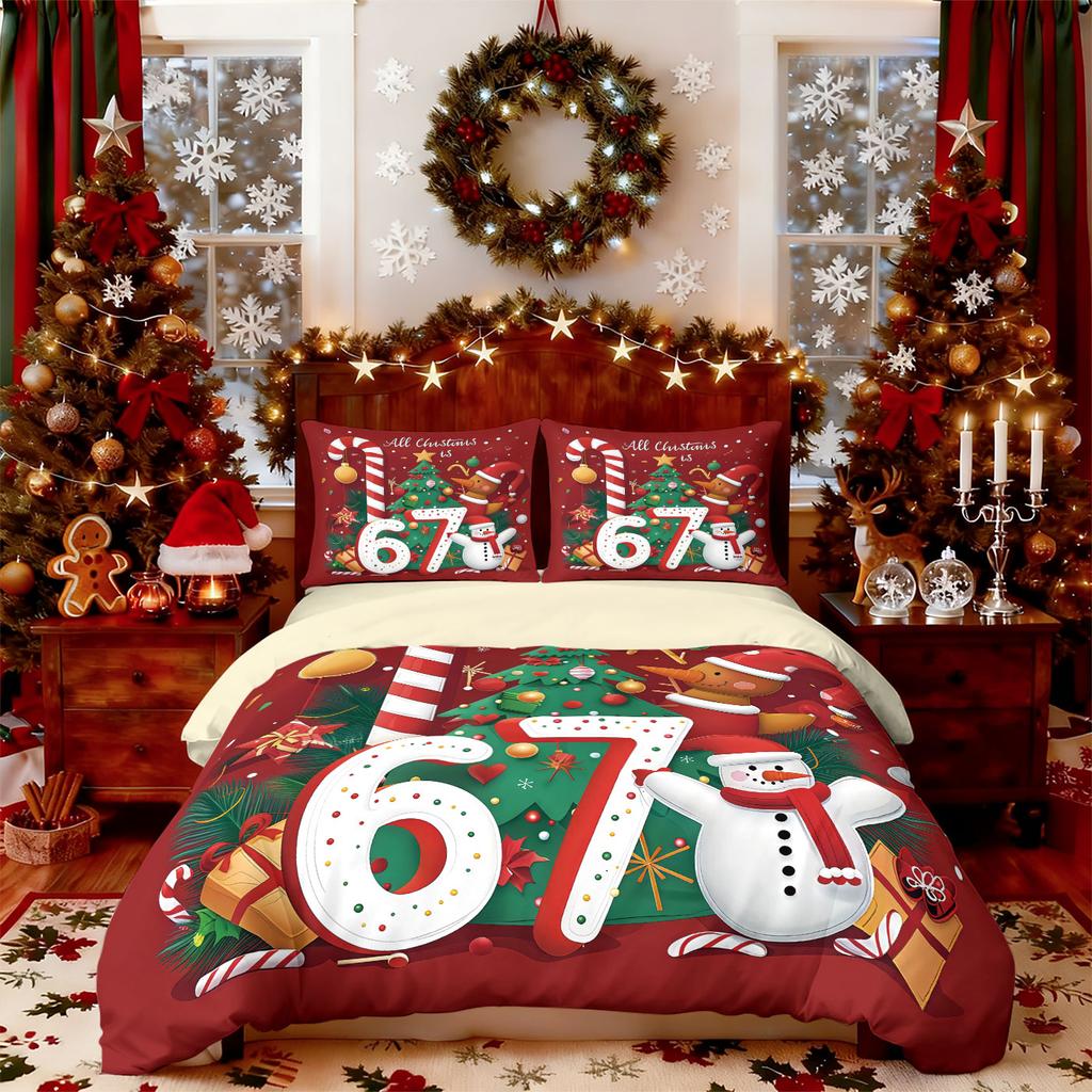 3pcs Merry Christmas 67 element printed coreless duvet cover set, multi size bedroom bedding holiday decoration machine washable