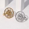 Geometric Circular Sunflower Ring Neutral Zircon Personalized And Fashionable Stainless Steel Open Rings Couple Gifts