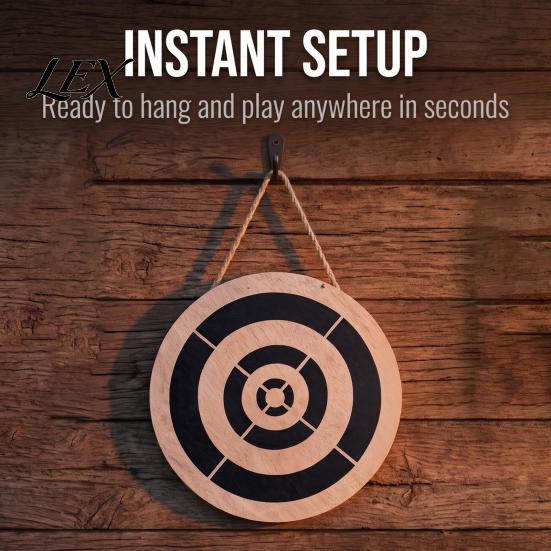 Portable Target Game Ax Throwing Dart Kit, with Wood Disc, 3 Backyard Toss Axes, Rope, for Indoor Outdoor Family Party Easy Setup