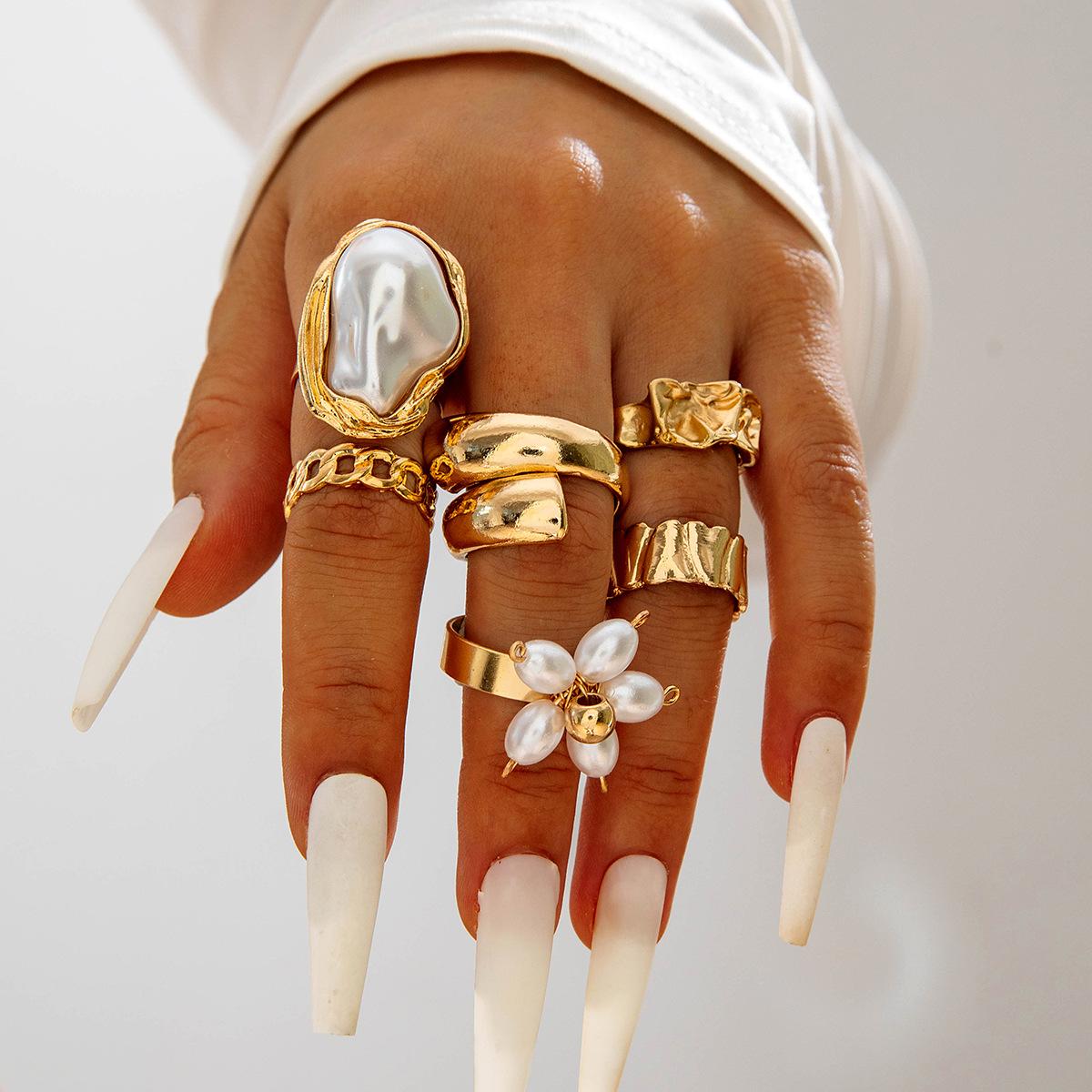 Аксессуары, Кольцо с жемчугом в стиле барокко, Французский набор колец с неправильными цветами