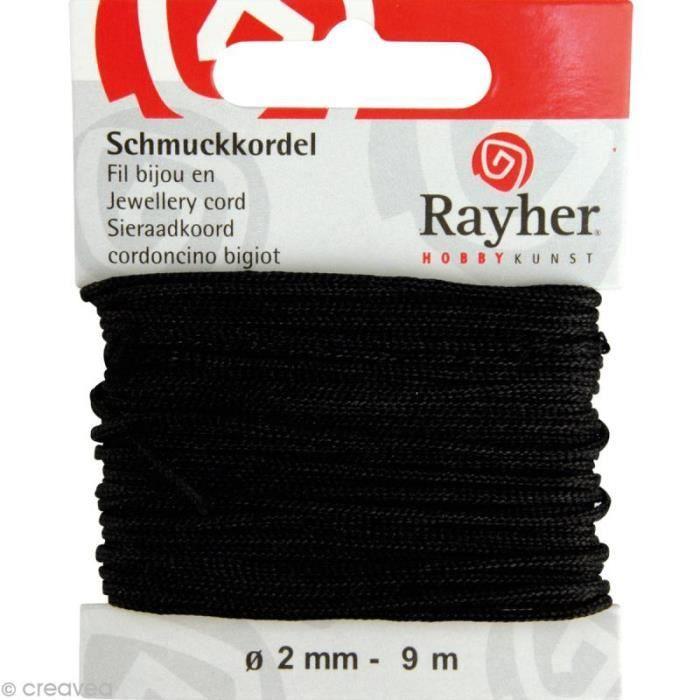 Fil pour bijou - RAYHER - 2 mm - Noir - 9 m - Coton