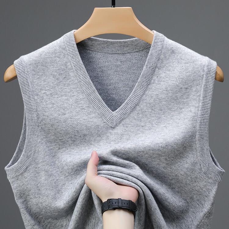 Men's V-Neck Wool Knit Vest - Autumn/Winter Solid Color, Middle-Aged & Elderly Style