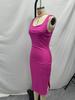 2025 Spring/Summer Elegant Sleeveless Ribbed Slim Fit Slit Dress with Square Neck