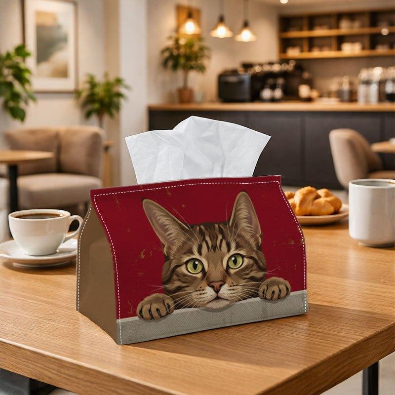 1pc Artistic Portrait Tissue Box | Durable, Cat Closeup Face Suitable for Living Room Accent, Bedroom Decor, Encouragement Gifts, Workplace Gifts, Stu