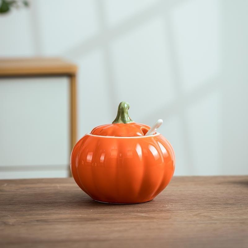 

Creative Pumpkin Ceramic Spice Jar Set Salt Sugar Container Kitchen Oil Bottle Seasoning Box