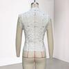 Women Tops Stand Collar Sleeveless Knot Button Short Tops Embroidery Lace Perspective Blouse Streetwear