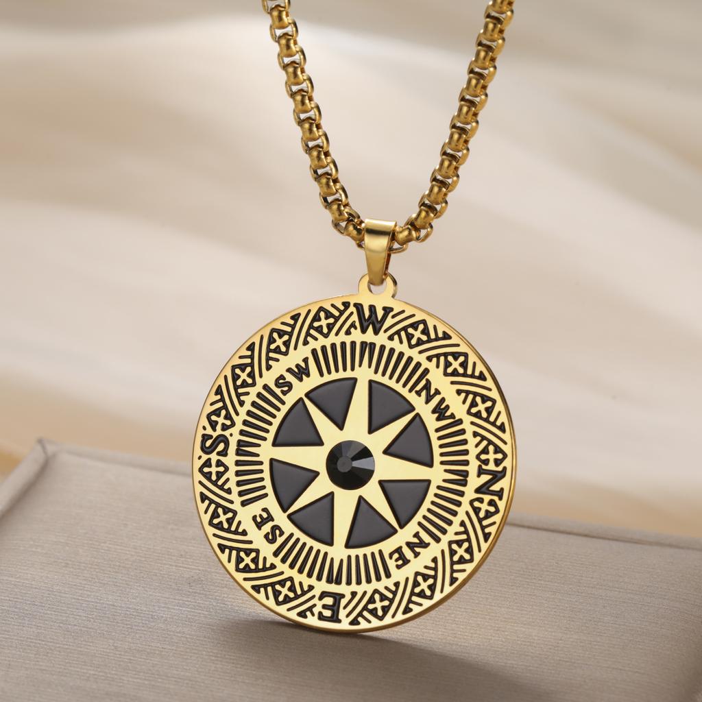 LIKGREAT Vintage Compass Pendant Necklace For Men Stainless Steel Neckchain Hip-hop Style Ocean Adventure Pirate Style Jewelry