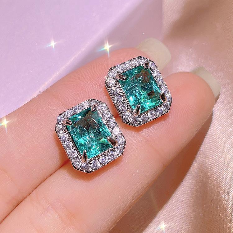 Princess Paraíba Zircons Stud Earrings Three Piece Ring Set