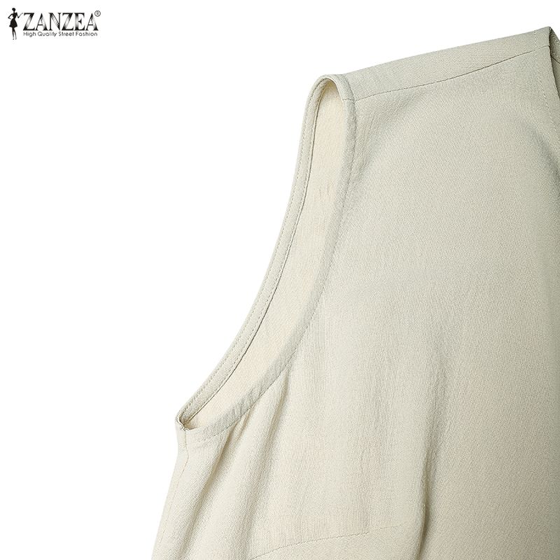 ZANZEA Women Casual Round Neck Solid Color Sleeveless Long Dress