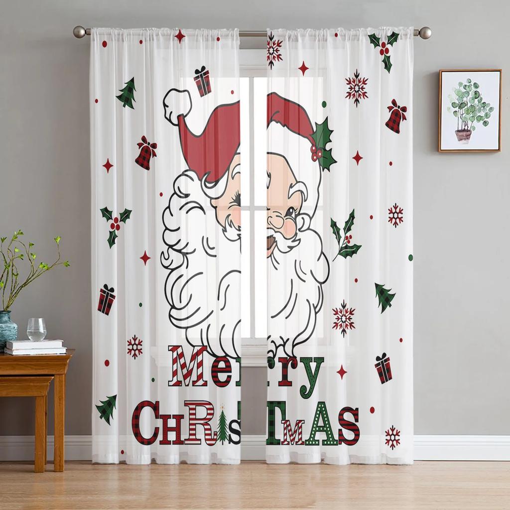 Christmas Santa Claus Sheer Curtains for Living Room Decoration Window Curtains Kitchen Tulle Voile Curtains