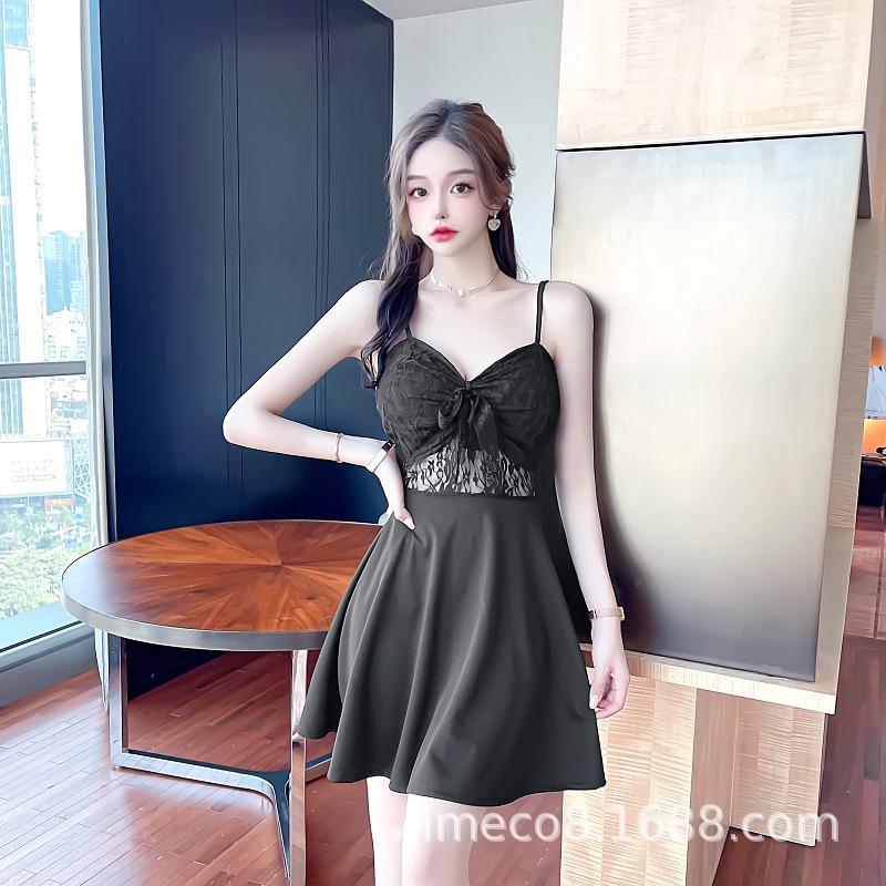 Night Club Women's Clothing Work Clothes Temperament Sexy Work Clothes Low-cut Lace Color Matching Pendulum Suspender Dress
