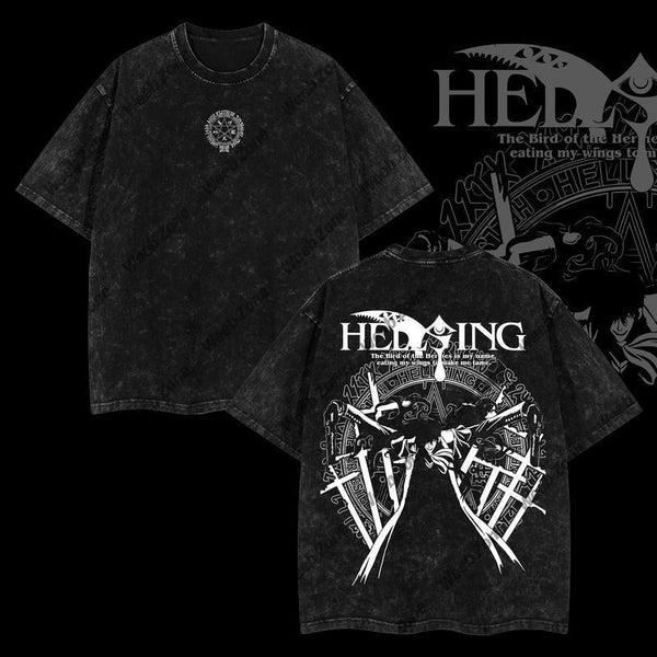 

Anime Hellsing Alucard Graphic T Shirt Men Short Sleeve Clothing Casual Cotton Tshirt Vintage Washed T-shirt Harajuku Male Tops S чёрный