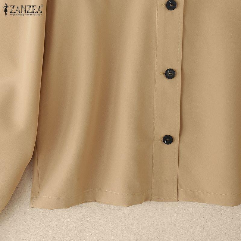 ZANZEA Bluză lejeră cu mânecă lungă, cu guler răsturnat pentru femei