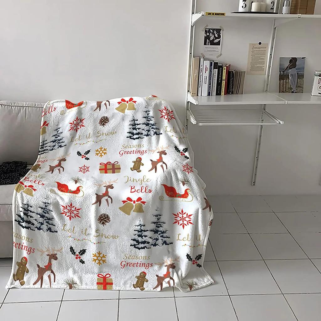 Manta navideña para sofá cama, diseño de pingüino con gorro navideño, suave, acogedora y ligera, de franela polar.