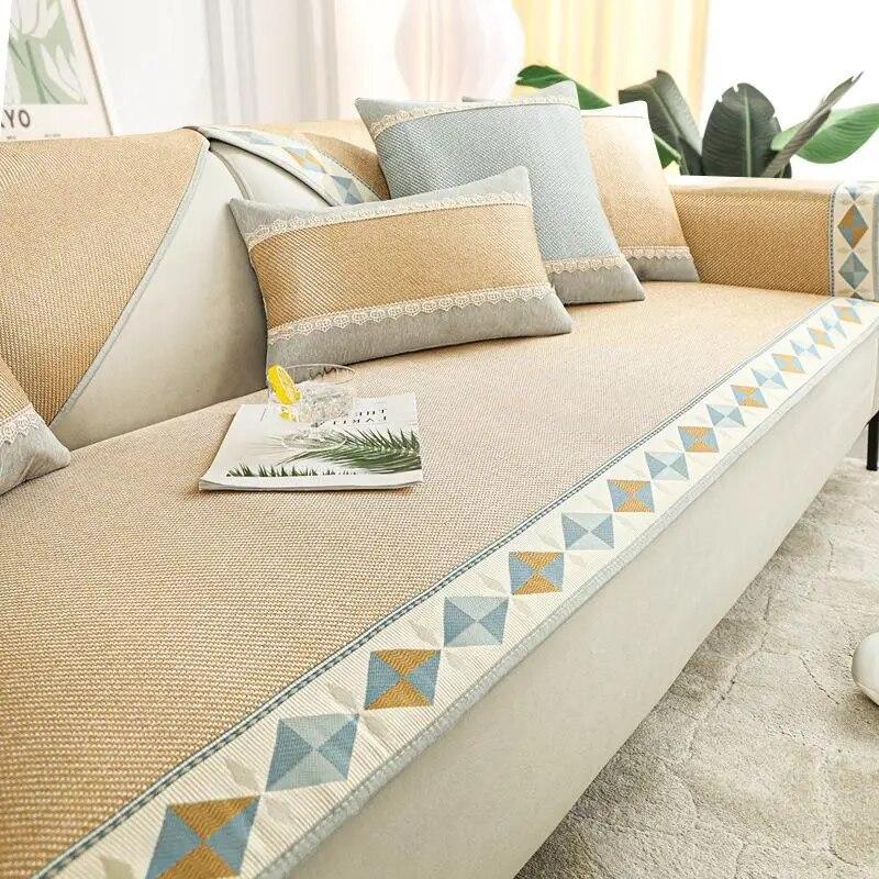 Summer Mosquito Repellent Cold Mat Sofa Cushion Cover Ice Silk Anti Slip Sofa Cover Fabric Cushion Living Room Sofa Decor