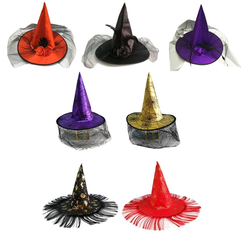 Witch Hat Masquerade Ribbon Wizard Costume Top Pointed Caps Cosplay Props Party