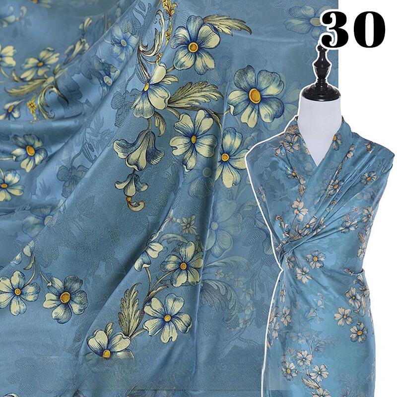 Chinese Landscape Painting Fabric Silk Stretch Satin Cloth for Cheongsam Hanfu DIY Sewing Craft Dress Stage Clothing Supplies