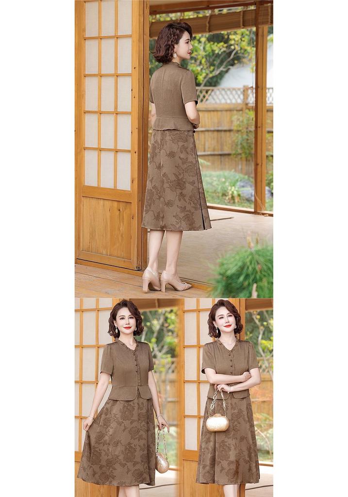 Mom's Elegant Chinese-Style Plus Size Dress: Slimming, Tummy-Concealing Summer Short Sleeve for Middle-Aged and Elderly Women