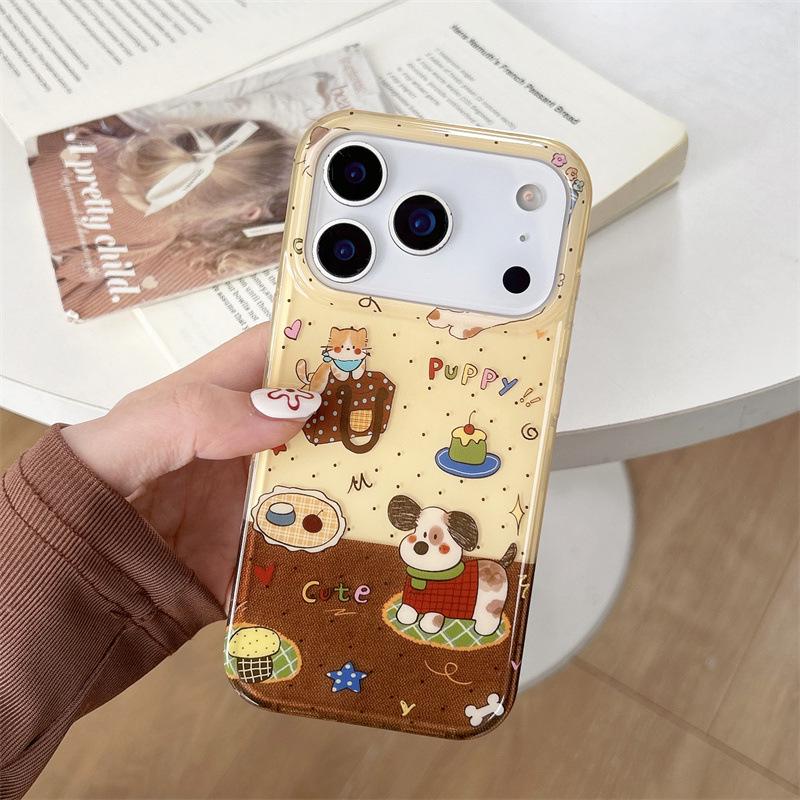 

Korean Style Cute Kitten Puppy Patchwork Phone Case for iPhone 17, 16 Pro Max, 15, 14 13