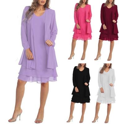 2 Stuks/Set Plus Size Dames Mouwloze Knielange Jurk See Through Mesh Jas