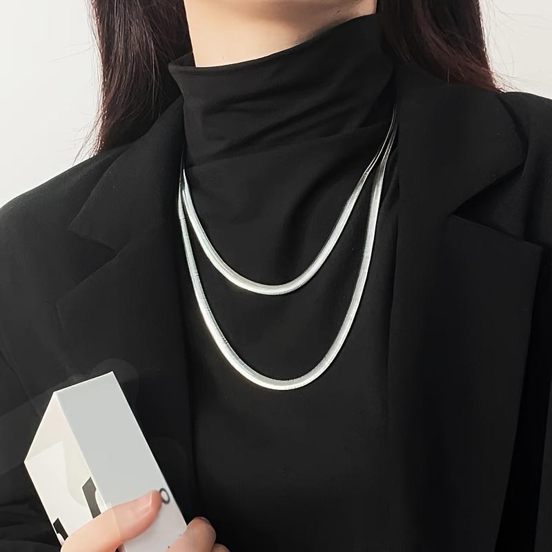 1pc Silvery Flat Snake Bone Chain Necklace HipHop Necklace for Women Fashion Jewelry