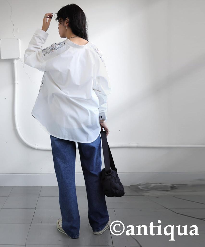 antiqua City Print Long One Size White Women's Shirt, Sleeve, 100% Cotton, ZE-01109, 03,