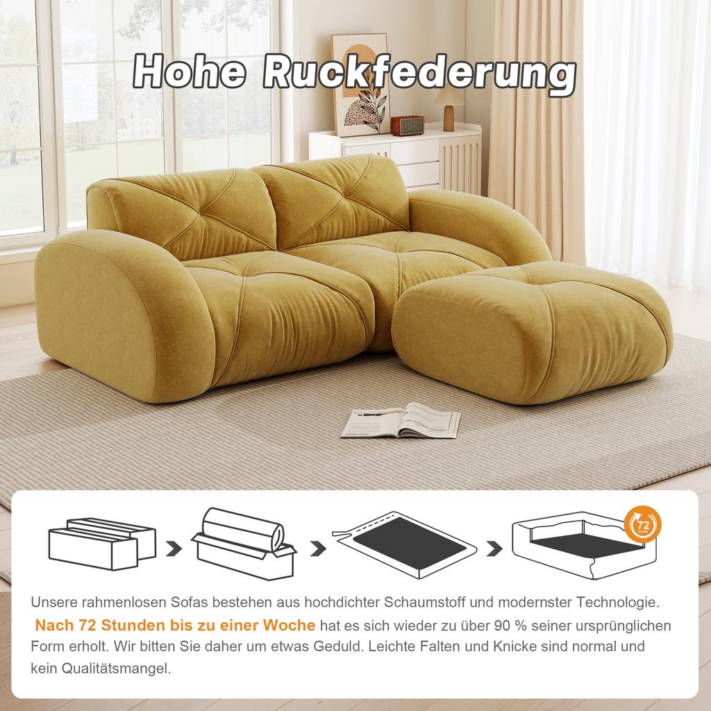 Modular Modern 2-Seater Sofa with Stool, High-Density 32D Foam, Suitable for Living Room, Pet-Friendly Chenille Fabric, Non-Slip Design, Yellow