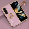 Luxury Plating Metal Ring Holder Phone Case For Samsung Galaxy Z Flip 5 4 / Z Fold 6 7 Flip7 Fold7 5G Silicone Back Cover Funda