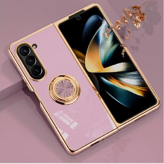 Luxury Plating Metal Ring Holder Phone Case For Samsung Galaxy Z Flip 5 4 / Z Fold 6 7 Flip7 Fold7 5G Silicone Back Cover Funda