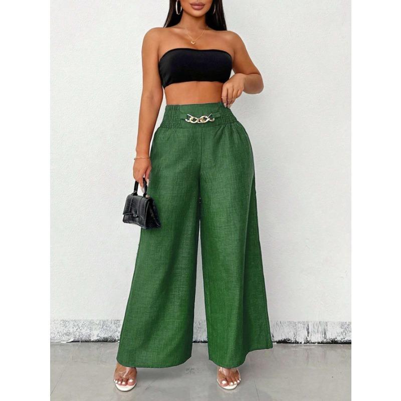 Women Fashion Vintage High Waist Loose Wide Leg Casual Long Pants