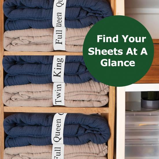 Bed Sheet Organizer and Storage Size Label Bands | Bed Sheets Set Organizers for Linen Closet Organization - Elastic Bedding Band Labels Sheet