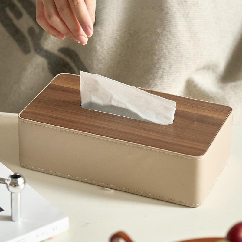 Wooden Tissue Box Leather Tissue Case Aesthetic Rectangular Napkin Boxes Elegant Luxury Napkin Storage Cases Table Decorations