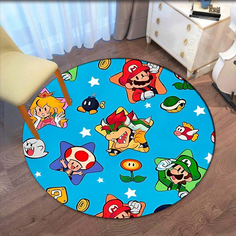 Mario Printed Round Rug Carpet Chair Rug Area Rug Entryway Doormats,for Office Chair Living Room Bedroom Kitchen Room.