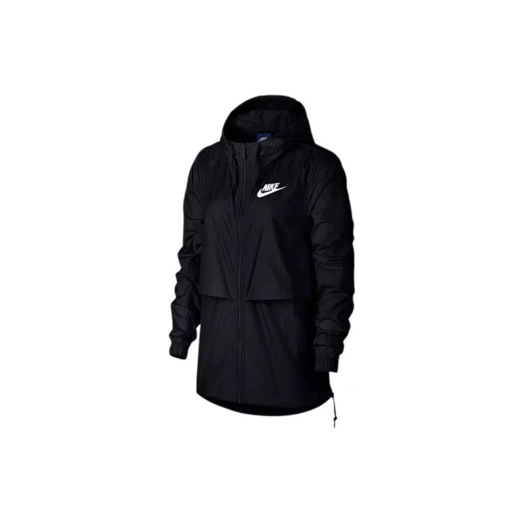 Nike Farbblock-Design Markenlogo bedruckte Kapuzenjacke mit Kordelzug Damenjacken Schwarz DQ3353-010