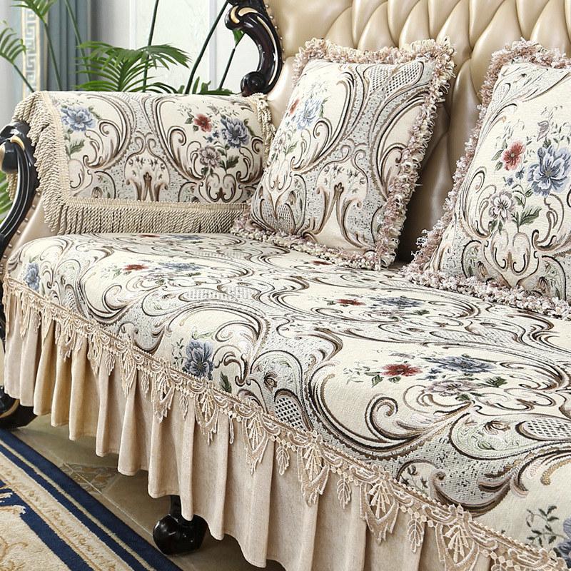 Funda de Sofá de Chenilla Vintage, para 1 2 3 Plazas, Fundas Jacquard para Sofá, Funda de Sillón de Cuero Europeo, Protector de Muebles, Cojín para 4 Plazas Cushion cover55x55cm gray