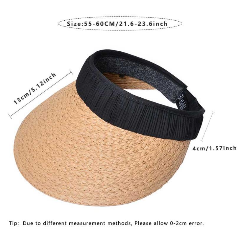 Designer Empty Top Hat Women Pleated Hair Hoop Spliced Breathable Straw Hat Outdoor Large Brim Sun Protection Summer Beach Cap