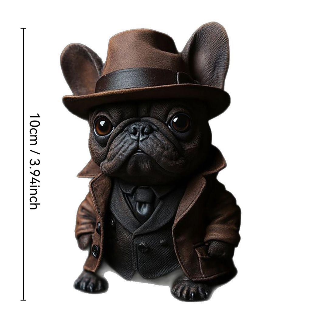 Gentleman Bulldog Resin Statue 10cm Small Bulldog Animal Desktop Ornaments Creative Car Desktop Ornaments