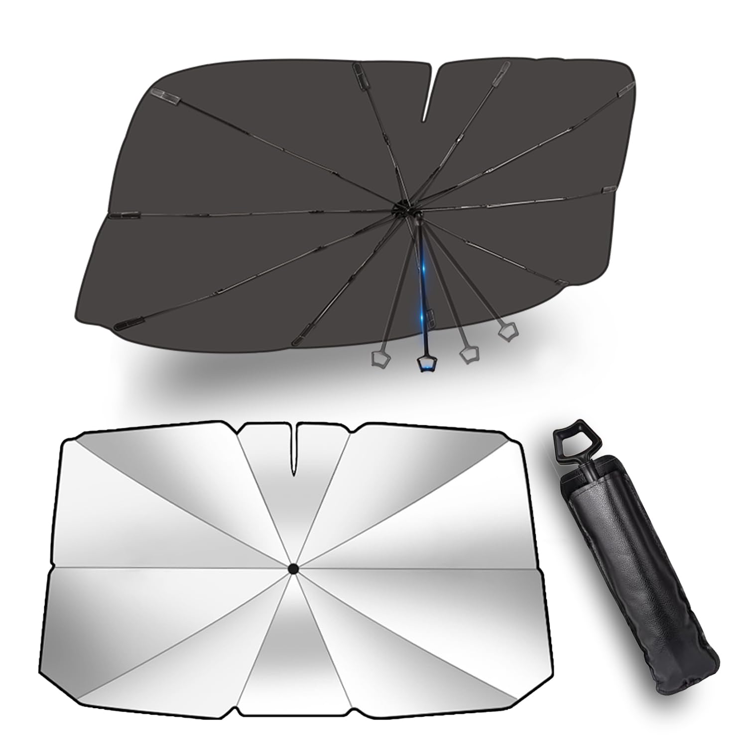 

Автомобильный передний солнцезащитный козырек Улучшенный гибкий центральный стержень и десять усиленных автомобильных солнцезащитных козырьков из стекловолокна с подсветкой зеркала заднего вида Тепло УФ Автомобильный передний чёрный