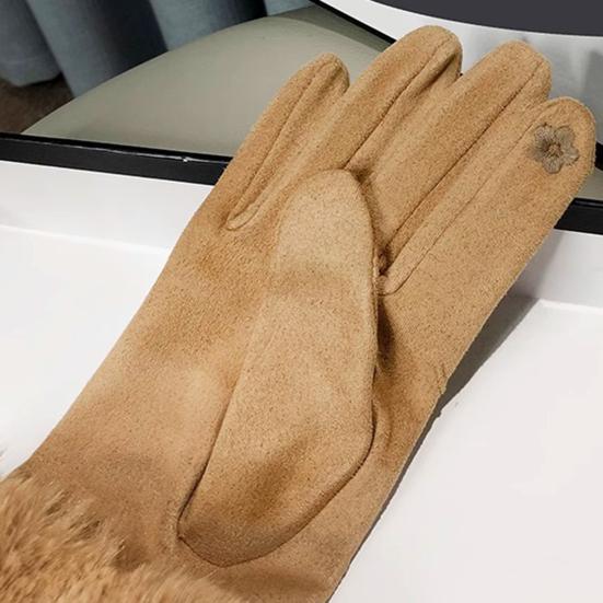 1 Pair Women Winter Touch Screen Gloves Fleece Lined Warm Gloves Thermal Faux Suede Gloves with Faux Fur Cuff for Girls Ladies