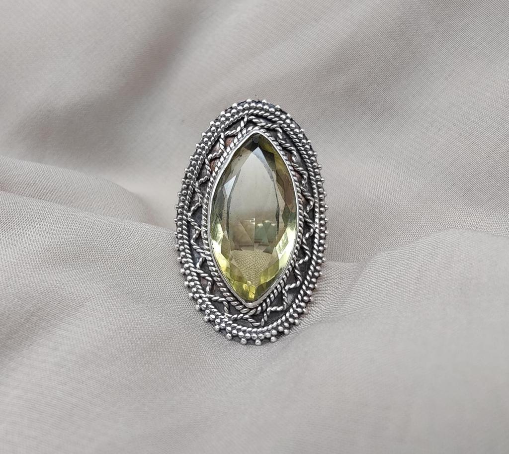 Lemon Quartz Ring: 925 Sterling Silver, Minimalist Boho Jewelry