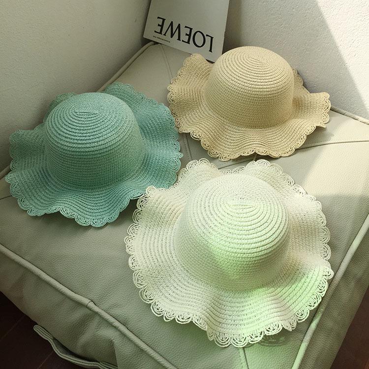Children's Handmade Wide-Brim Wavy Edge Sunhat with Elastic
