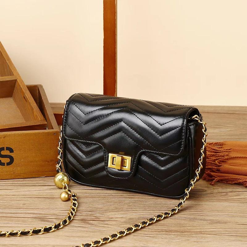 Genuine Leather Women's Bag 2025 New High-End Fashion Small Gold Ball Quilted Chain Top Layer Cowhide Single Shoulder Crossbody