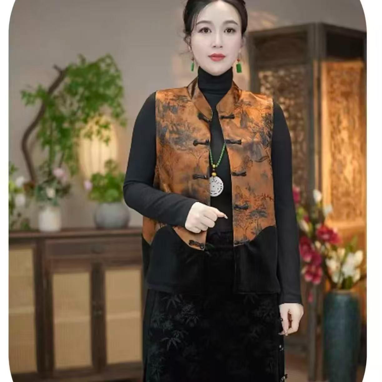 2026 New Chinese Style Jacquard Round Neck Tang Suit Vest 4XL оранжевый