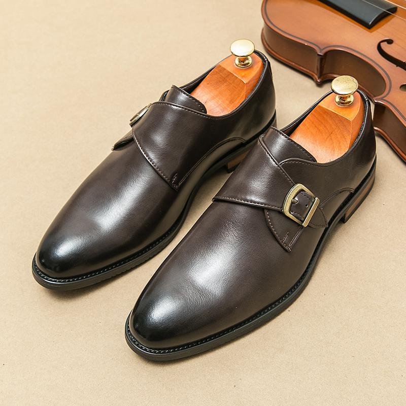

2025 new wooden heel bottom pointed men s shoes item number 6059 dress leather shoes size 38-46 leather shoes 46 коричневий