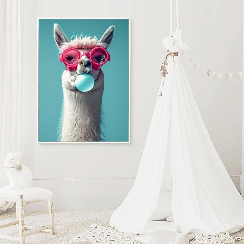 Funny Cute Animals Bubblegum Poster Raccoon Tiger Fox Llama Hamster Canvas Painting Wall Art for Living Room Home Decor