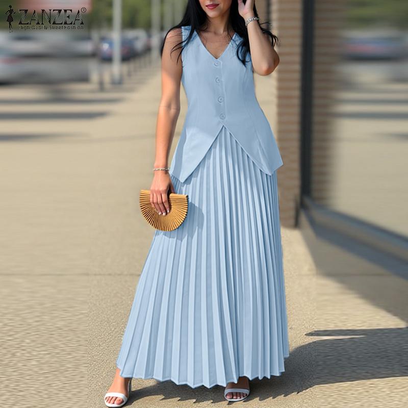 ZANZEA Conjuntos de dos piezas de verano para mujer, camisetas sin mangas y faldas