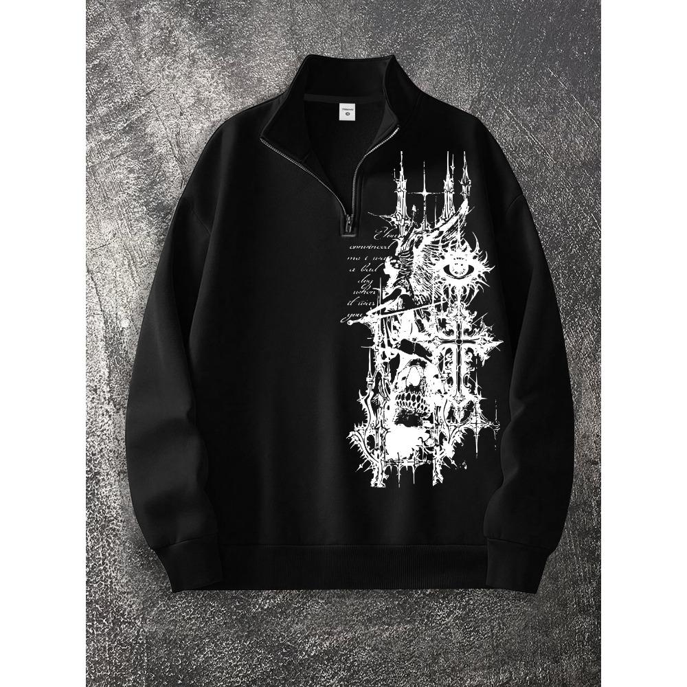 Original Design Gothic Zipper Stand Up Collar Shirt, Fashionable Street Style Zipper Hoodie Is the Choice to Match with Fashionable Clothing